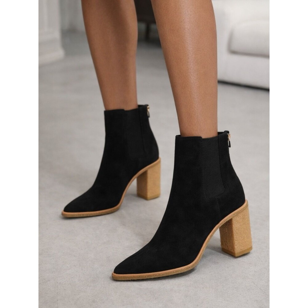Ralph Lauren Black Suede Block Heel Ankle Boots - Women's
